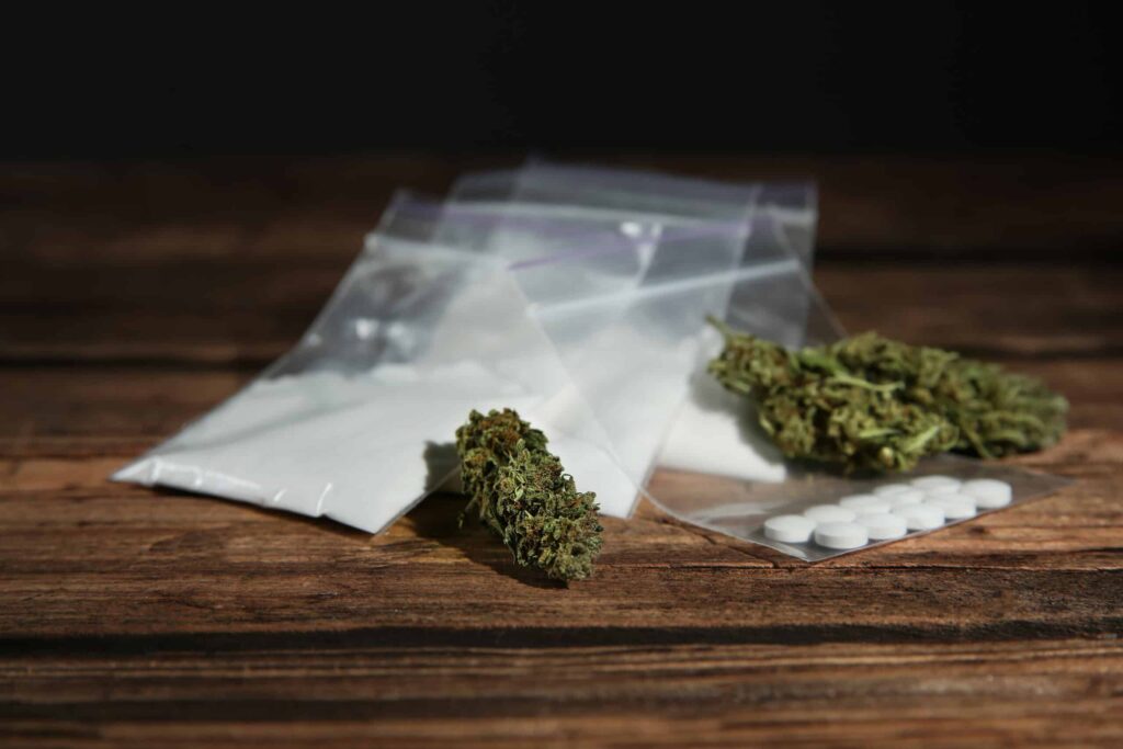 A bag with what looks like Synthetic Cannabis inside